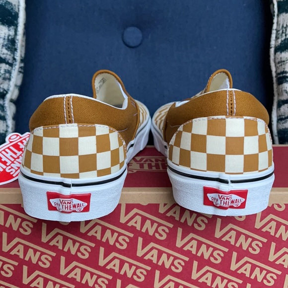 Vans Classic Slip-On Checkerboard Golden Brown/True White MENS - Picture 14 of 16